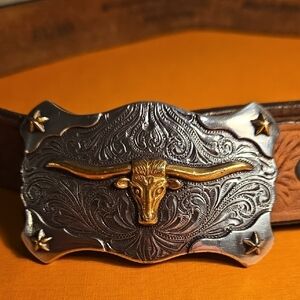 Tony Lama Kid's Leather Floral and Long Horn Belt